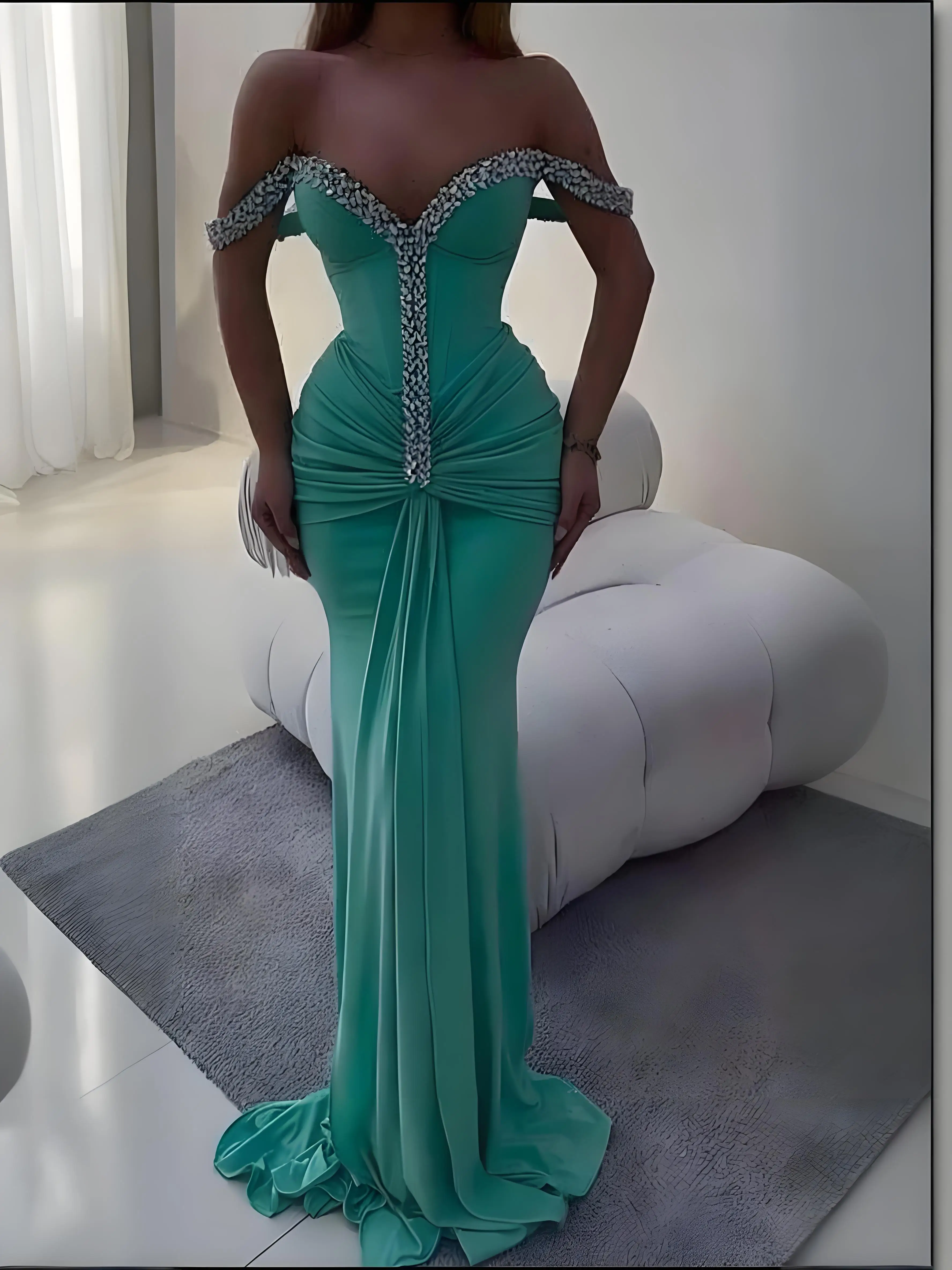 

Gorgeous Beaded Crystal Mermaid Prom Dresses Off the Shoulder Sexy evening Dresses Backless Sweetheart special occasion dresses
