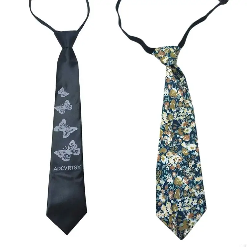 

HX6F Japanese Butterfly Floral Print Neck Tie Zippered Pre tied Student Uniform Tie