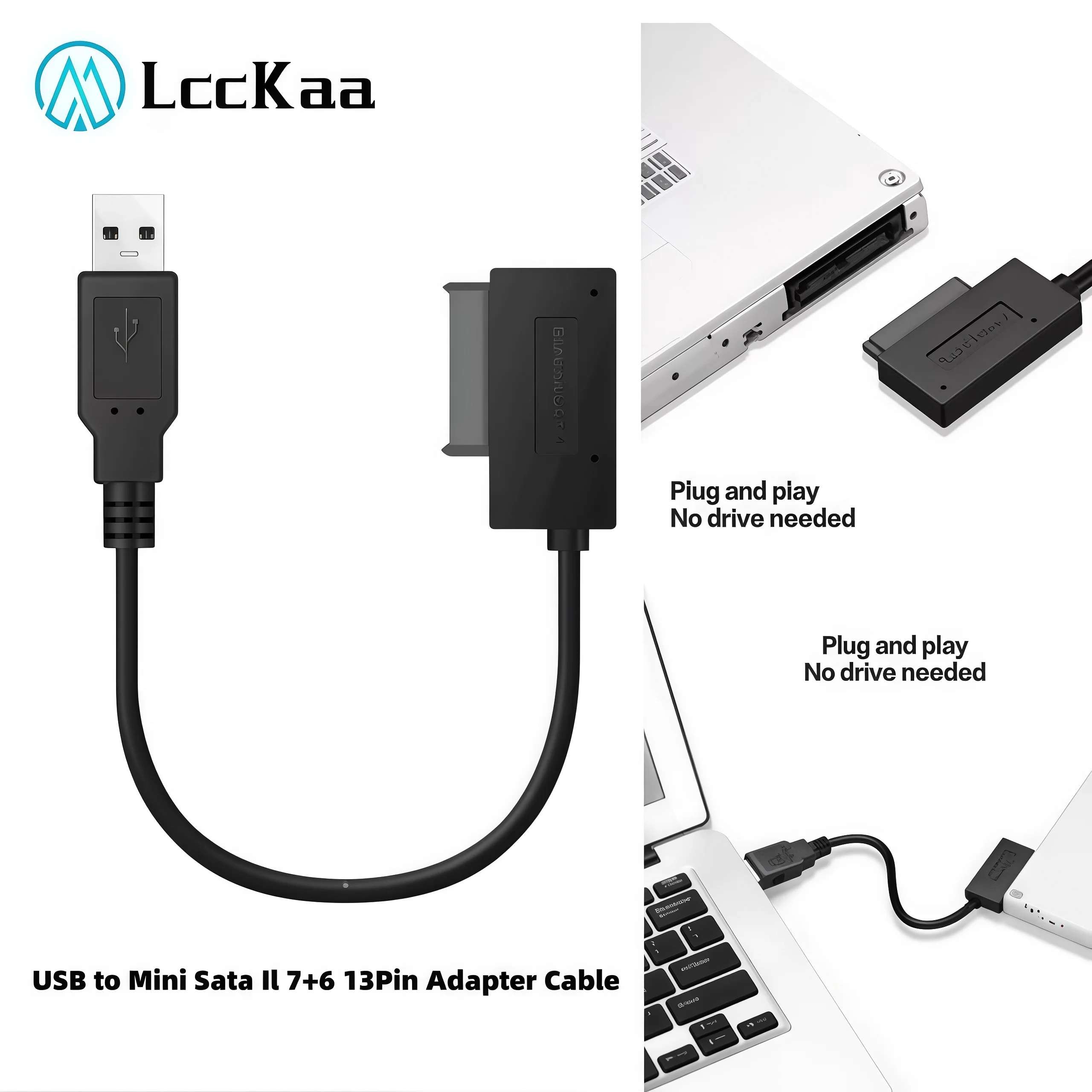LccKaa USB 2.0 to Mini Sata II 7+6 13Pin Adapter Converter Cable For Laptop CD/DVD ROM Slimline Drive SATA  6+7Pin Cable Adapter