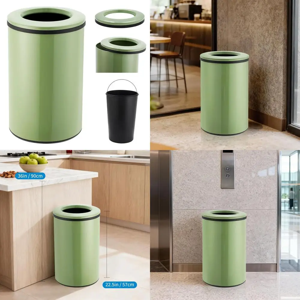 

Круглое мусорное ведро из нержавеющей стали на 40 л со съемным внутренним контейнером для кухни и ванной комнаты, зеленое