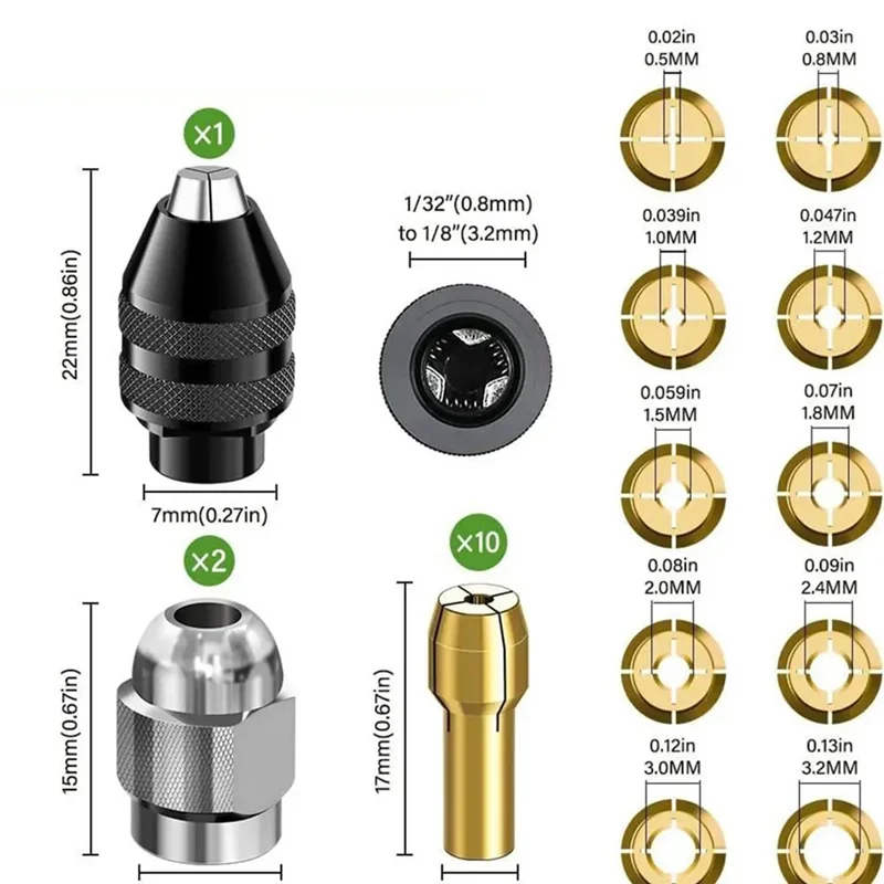 【Clearance Sale】1/32-1/8 Inch Collet Set For Drill Keyless Chuck Replacement Keyless Shank For Rotary Tools Electric Grinder Acc