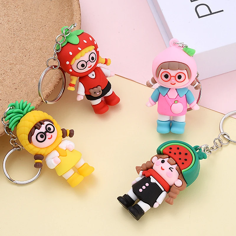 Cartoon Fruit Girl Keychain Cute Watermelon Strawberry Peach Girl Doll Bag Pendant Activities Gifts