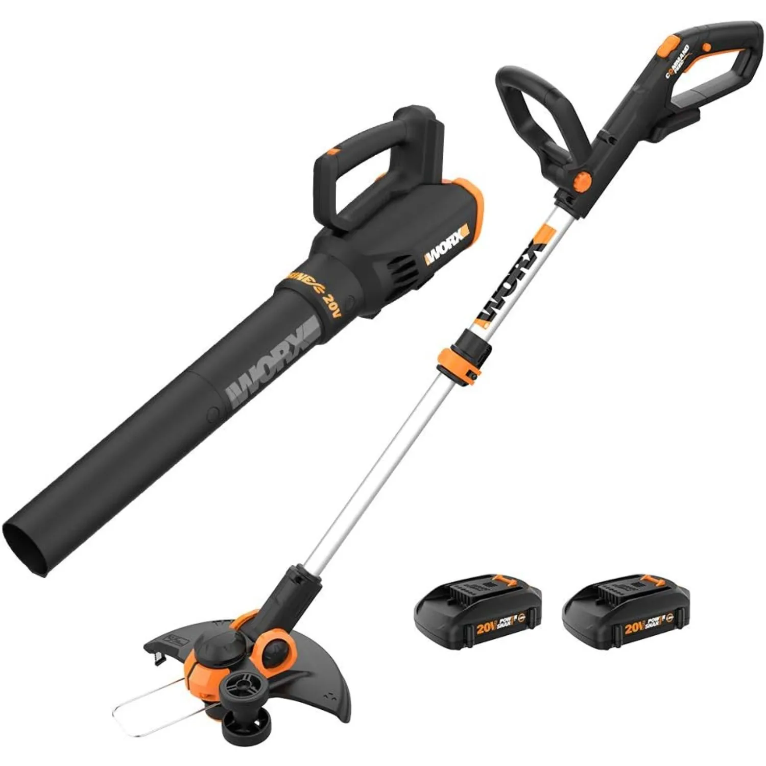 20V String Trimmer Cordless & Edger 3.0 + Leaf Blower Cordless with Battery and Charger Turbine, Black and Orange