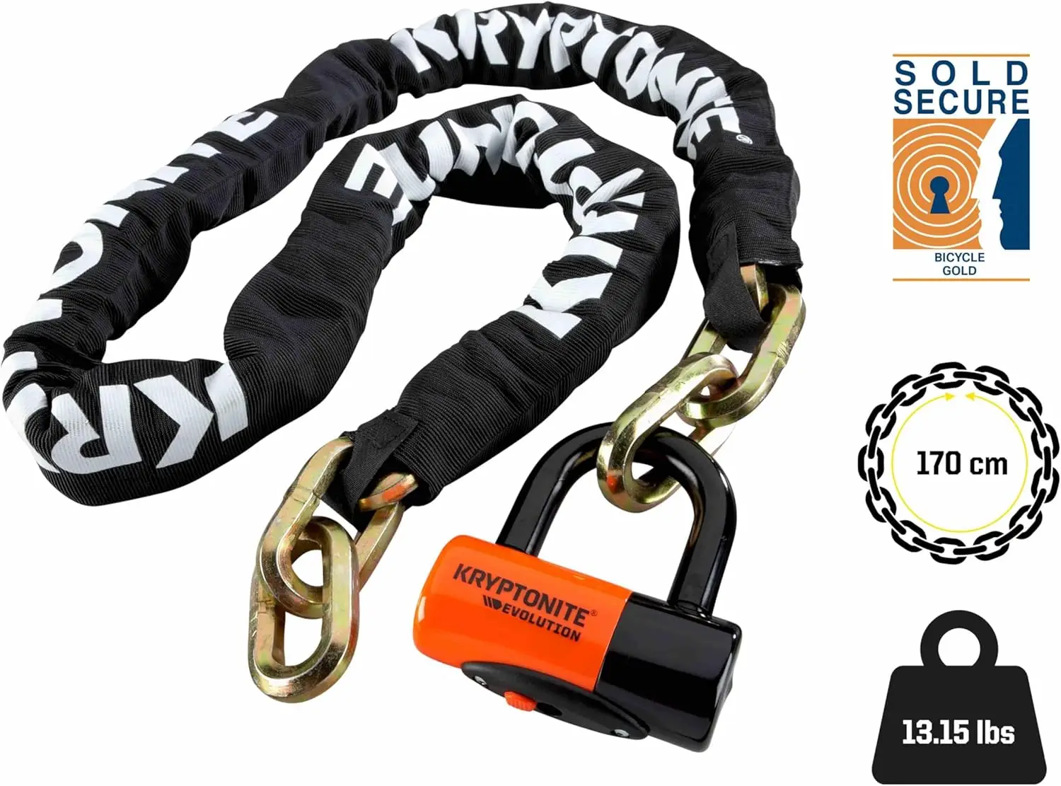 New York 1217 Bike Chain Lock, 5.5 FT Long 12mm Steel Chain Heavy Duty Anti-Theft Bicycle Chain Lock w