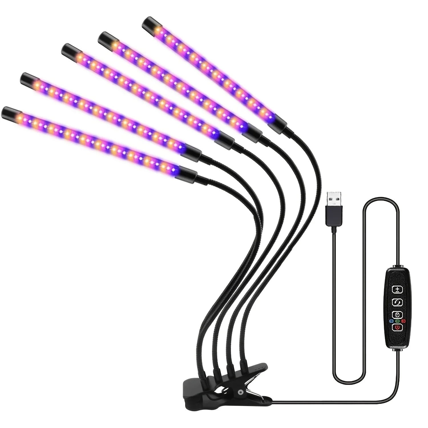 Five Head 60W Plant Growth Lamp 120 LEDs Three Color Modes Foldable USB Rechargeable with Timer and Adjustable Brightness for Indoor Plants