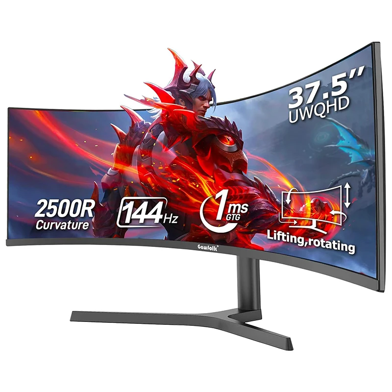 

Игровой монитор Gawfolk 37,5 дюймов, экран ПК 2500R, 144 Гц UWQHD 3840 x 1600, изогнутый компьютерный экран с FreeSync и глазом