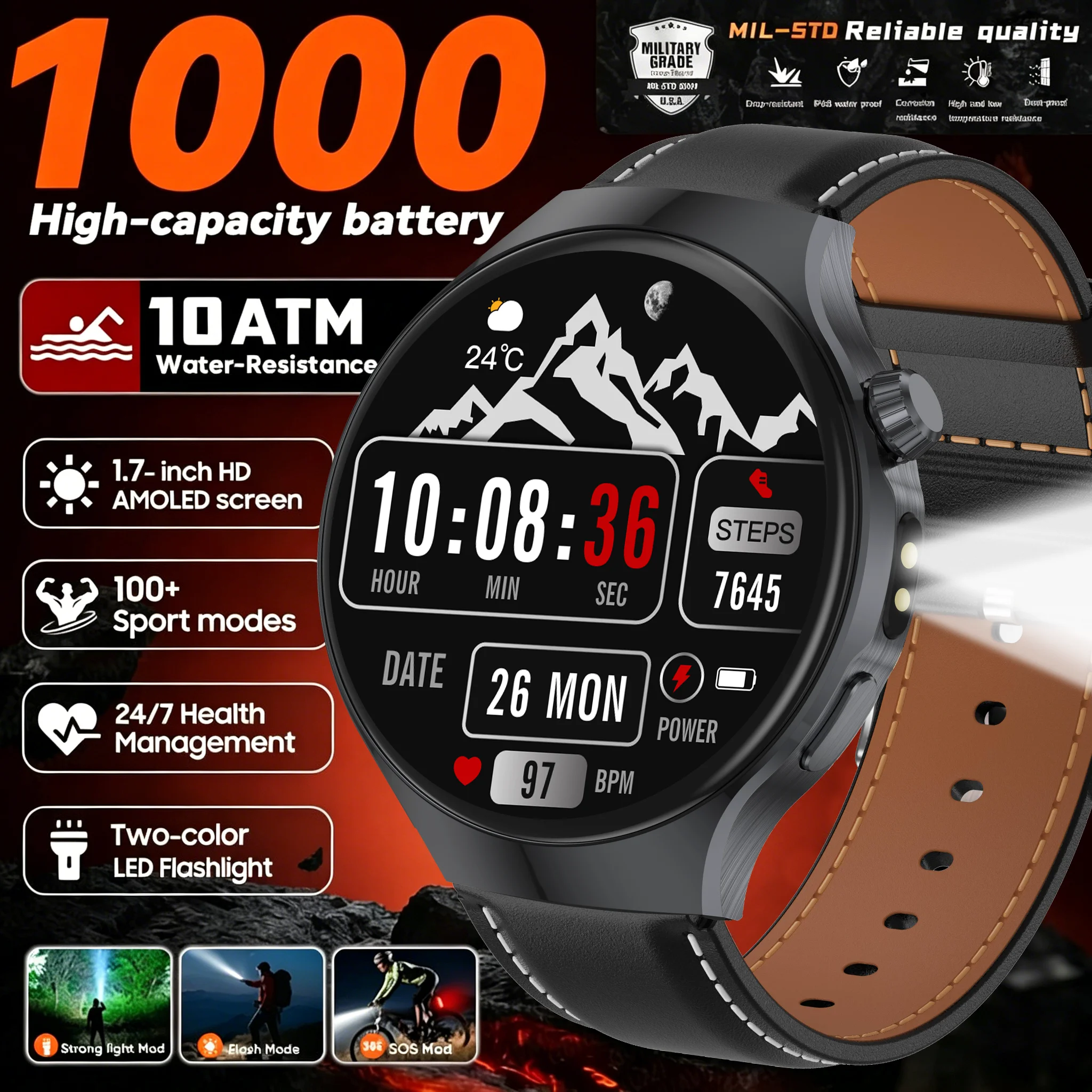 

2026 T-Rex3 Ultra 1000mAh Battery Smart Watch GPS Track Compass IP69K Waterproof Sports tracker Outdoors Military Smartwatches