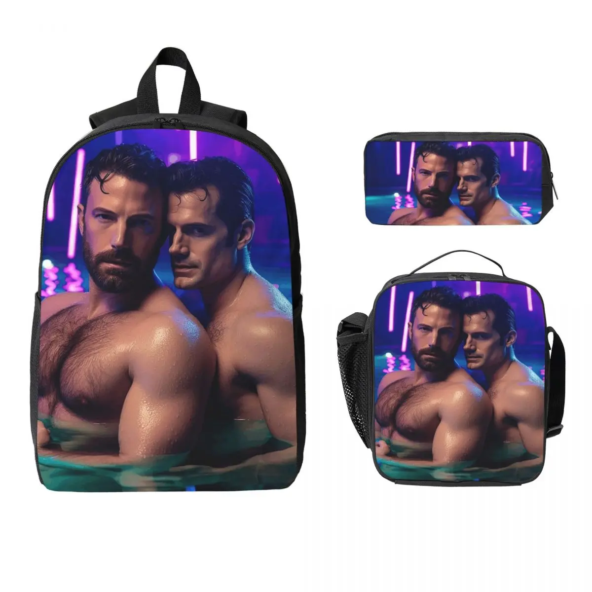 

Ben Affleck And Henry Cavill Backpack Student Boys Girls BookBag School Bag Shoulder Bags 3ps Insulated Lunch Bag Pencil Case