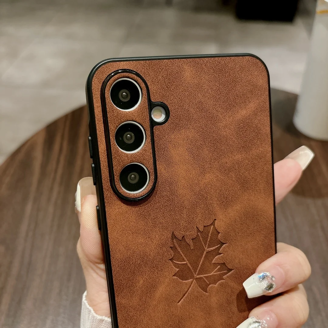 الرجعية مابل ليف نمط بو الجلود قضية الهاتف لسامسونج غالاكسي A56 A36 A26 A16 A55 A54 A53 A52 A35 A34 A25 M12 غطاء سيليكون #4