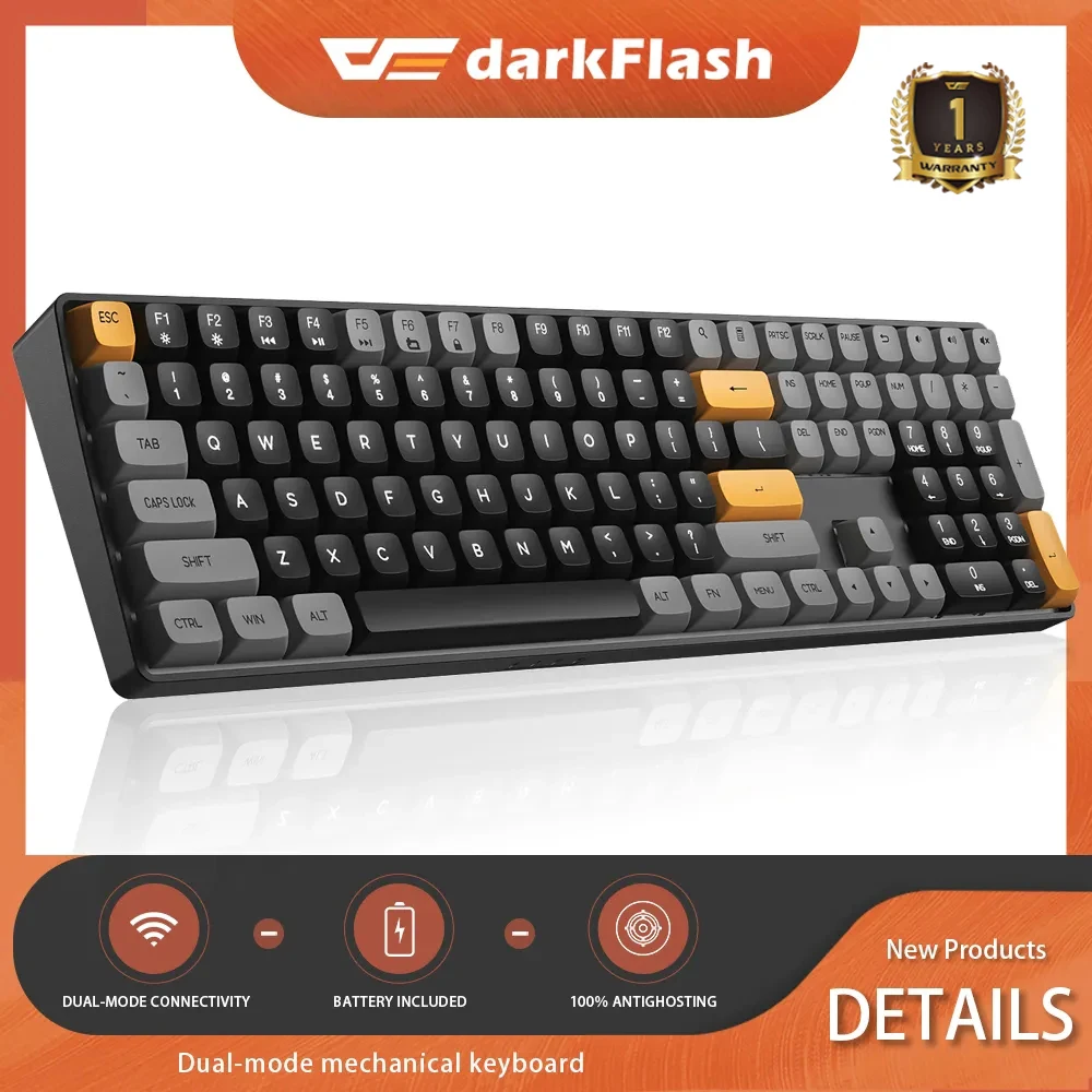 Darkflash GD108 Black 110 Keys Gaming Mechanical keyboard Doublue 2.4G Wireless and USB Type-C Wired Keyboards for PC and Laptop