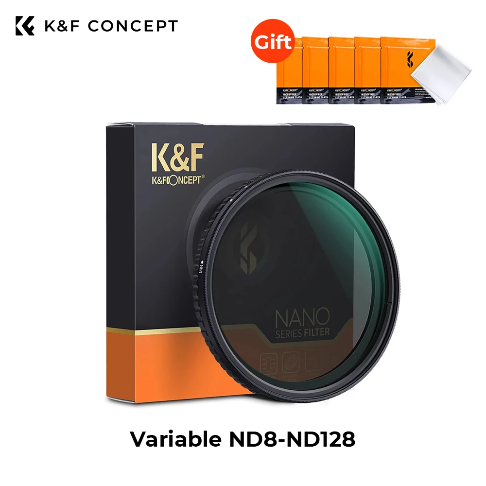 K&F Concept Variable ND8-ND128 No X Cross HD Neutral Density Filter Waterproof 37/43/49/52/62/ 67/72/77/82/86mm with 5pcs Cloth