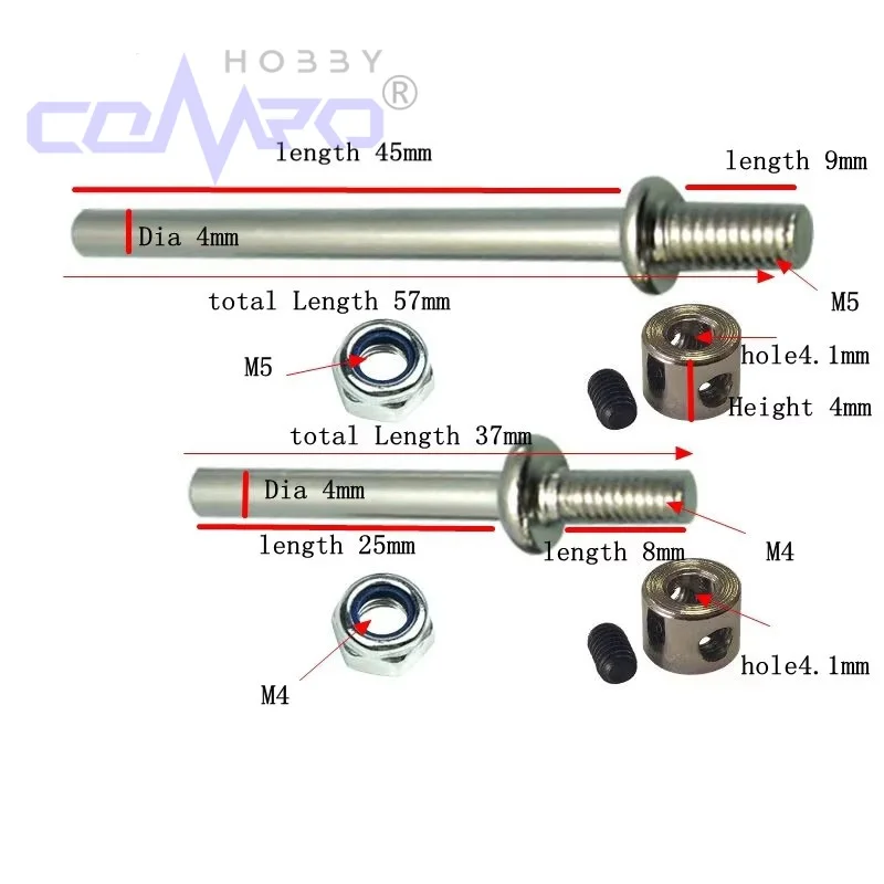4 Pcs Metal Steel Wheel Axles Shaft With Self-locking Nuts And Wheel Collar Locker Landing Gear Assembly For RC Airplane Model