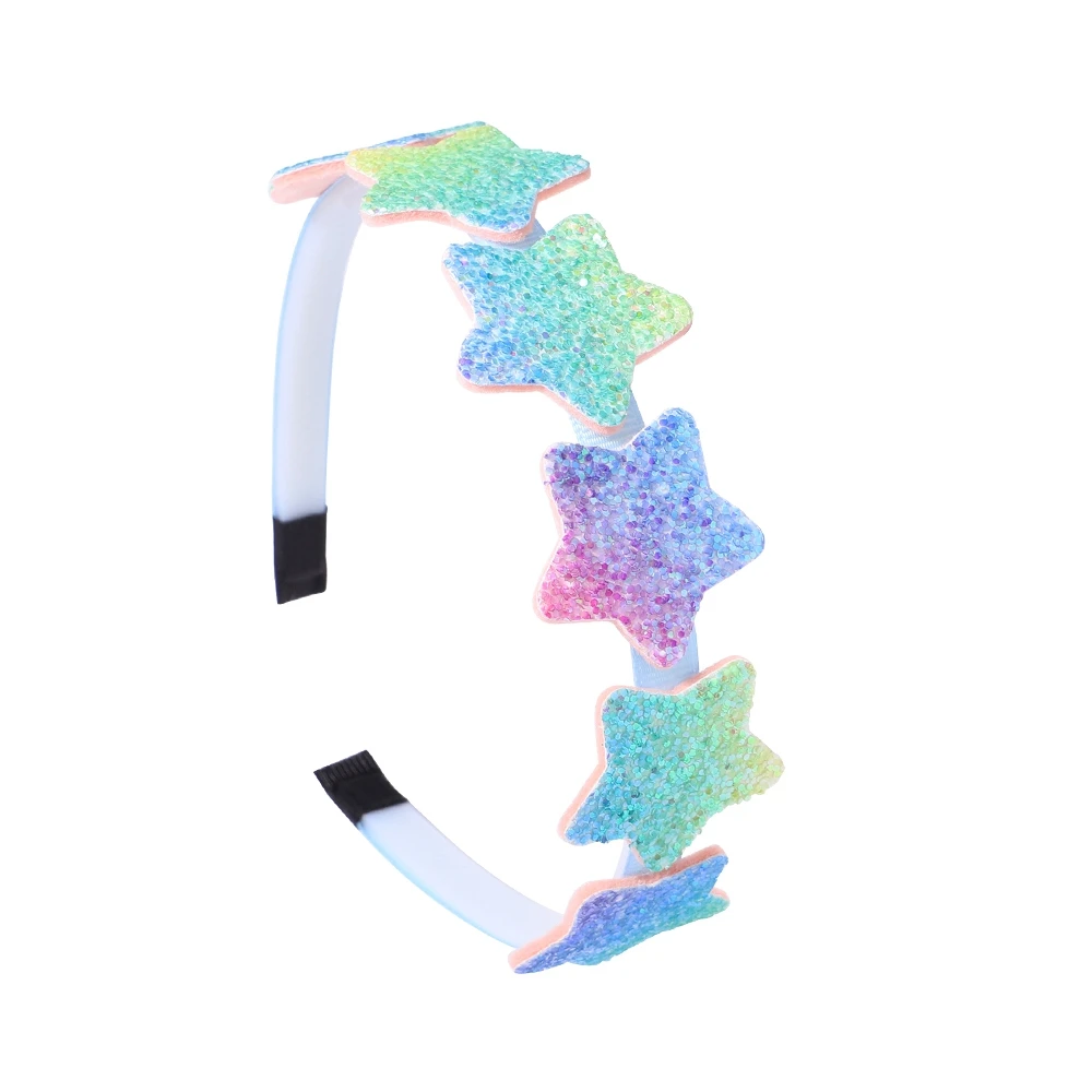 1Piece Rainbow Glitter Heart Hairband Kids Shiny Star Headband Party Gradient Star Hair Hoop For Girls Headwear Hair Accessories