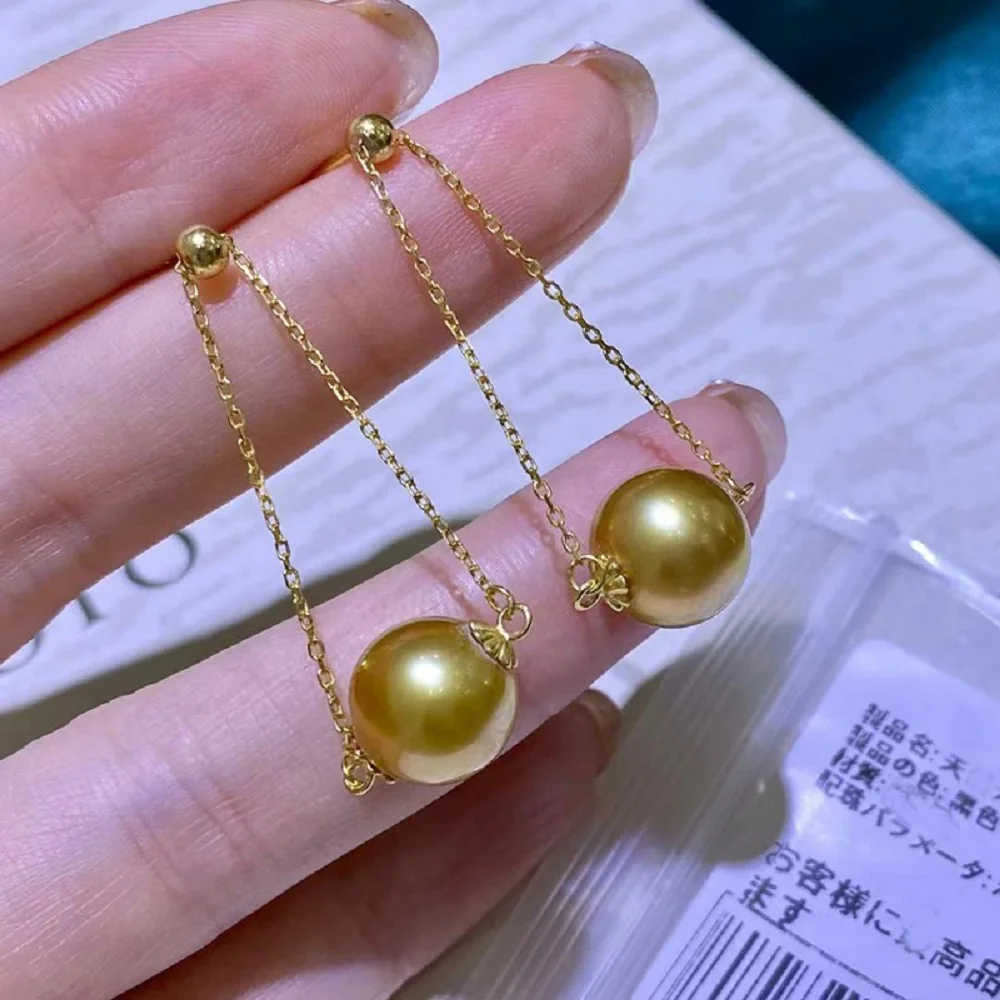 

Natural Pearl Earrings AAAA 9-10mm South Sea Round Earrings 925 Length