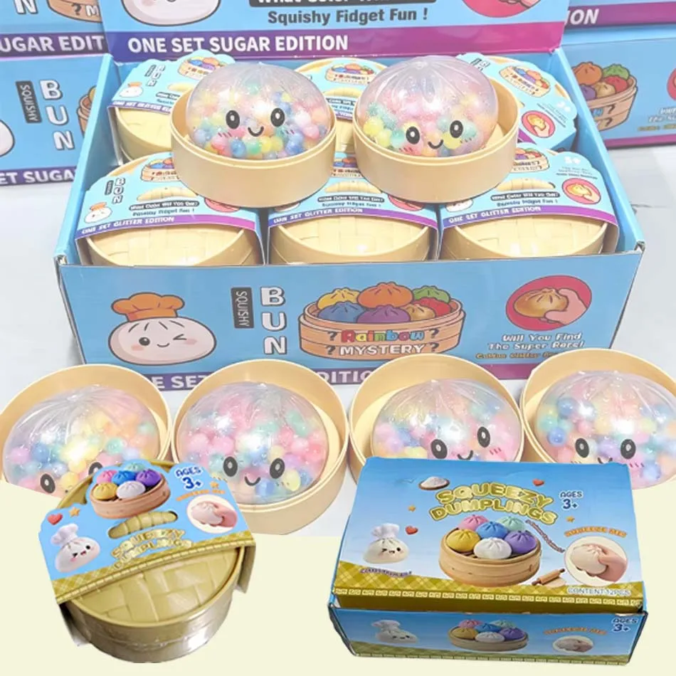 New and exquisColorful Bubble Dumpling Squeeze with Steamer Soft TPR Dough Ball Decompression Fidget Toy Funny Creative Bun Gift
