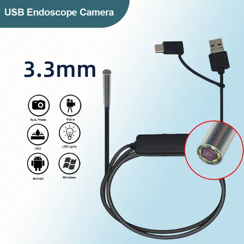 1MP 직경 3.3mm FOV80︒초박형 내시경 매크로 산업용 파이프라인 검사 USB 1.5m 소프트 케이블