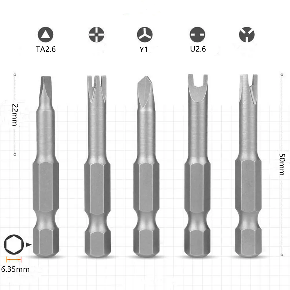 5Pcs Screwdriver Bits Set Triangle Y U Three Four Points 1/4'' Hex Shank 50mm Wind Drill Magnetic Head Screw Wrench Repair Tool