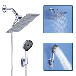 8 inch/10 inch Square Top Sprayer Shower Set Combo Adjustable Shower Head,3-function Handheld Shower with 6 Inch Shower Arm