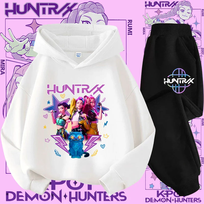 Neues Sportshirt für Herbst und Winter mit Cartoon-Print, 2-Hoodie-Hoodie-Hose – K-Pop-Dämonenjäger-Mädchen, süße lässige Top-Kleidung