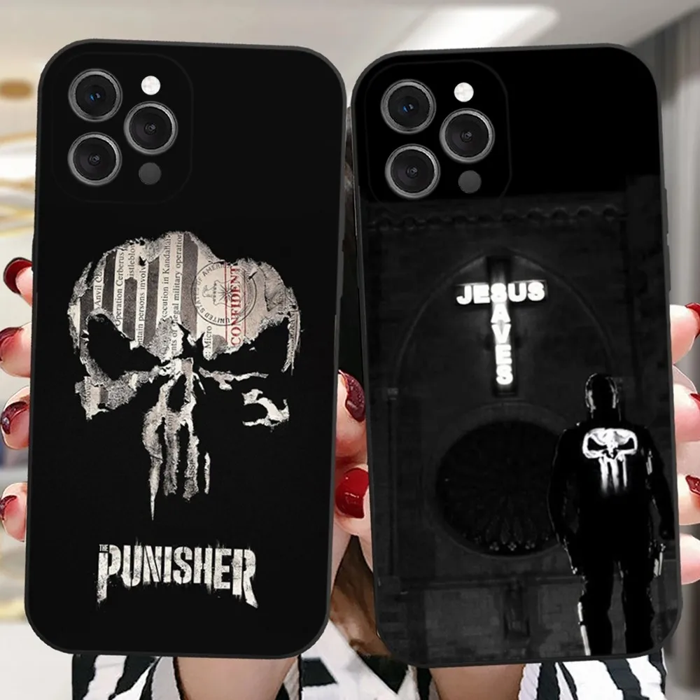 The P-Punishers Skull Phone Case For iPhone 16,15,14,13,12,11 Plus,Pro,Max,XR,XS,X,7,8 Plus,SE,Mini Silicone Soft