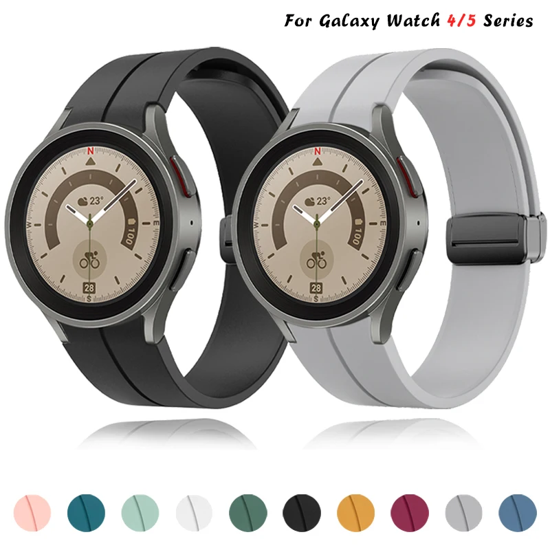 Originele Siliconen Band Voor Samsung Horloge 5/4 44Mm 40Mm Horloge 5 Pro 45Mm Magnetische Gesp Band Voor galaxy Horloge 4 Klassieke 42 46Mm