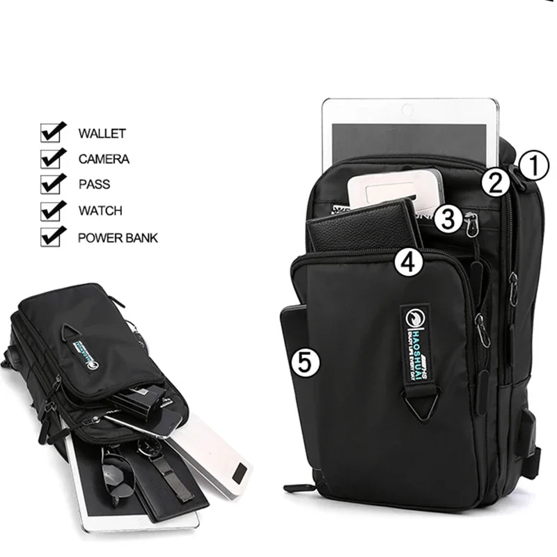 Waterproof Men One Shoulder Backpack Sling Chest Bag Pack USB Boys Cycling Sports Travel Holster Crossbody Bag Student School