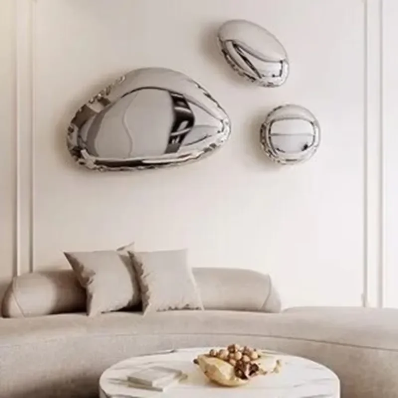 Custom Modern Creative Stainless Steel Stone Sculpture Wall Decoration Home Living Room Hotel Interior Decor Metal Art
