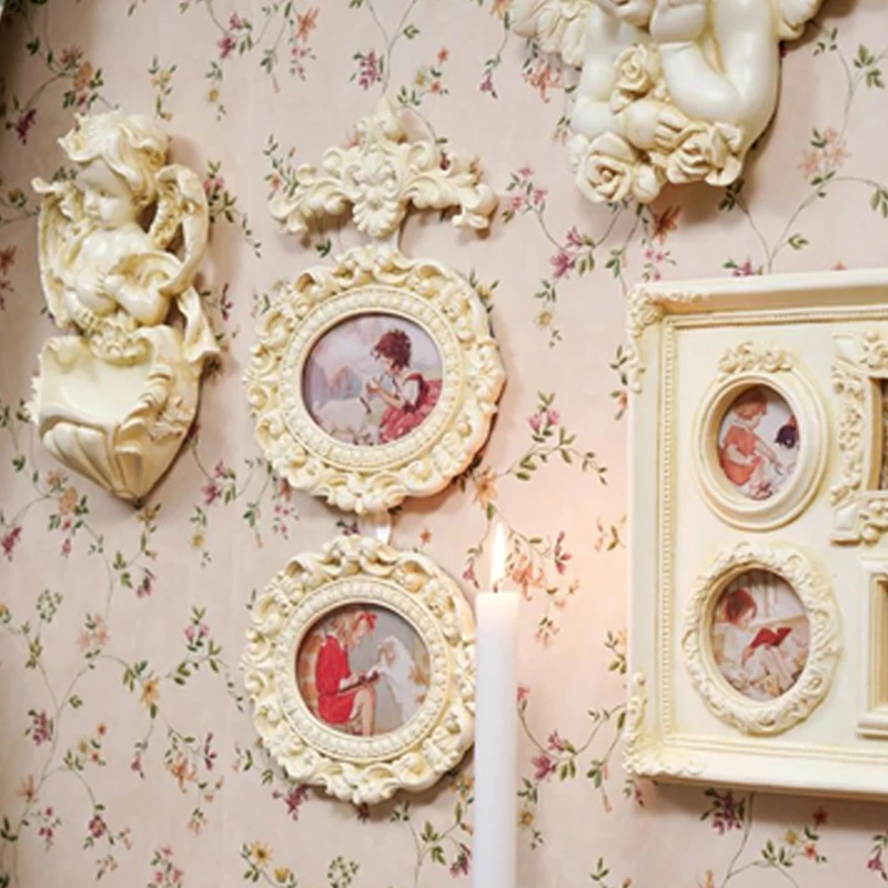 Vintage Ornaments European White Angel Embossed Resin Photo Frame Picture Frame Home Homestay Wall Decoration Pendant Gifts
