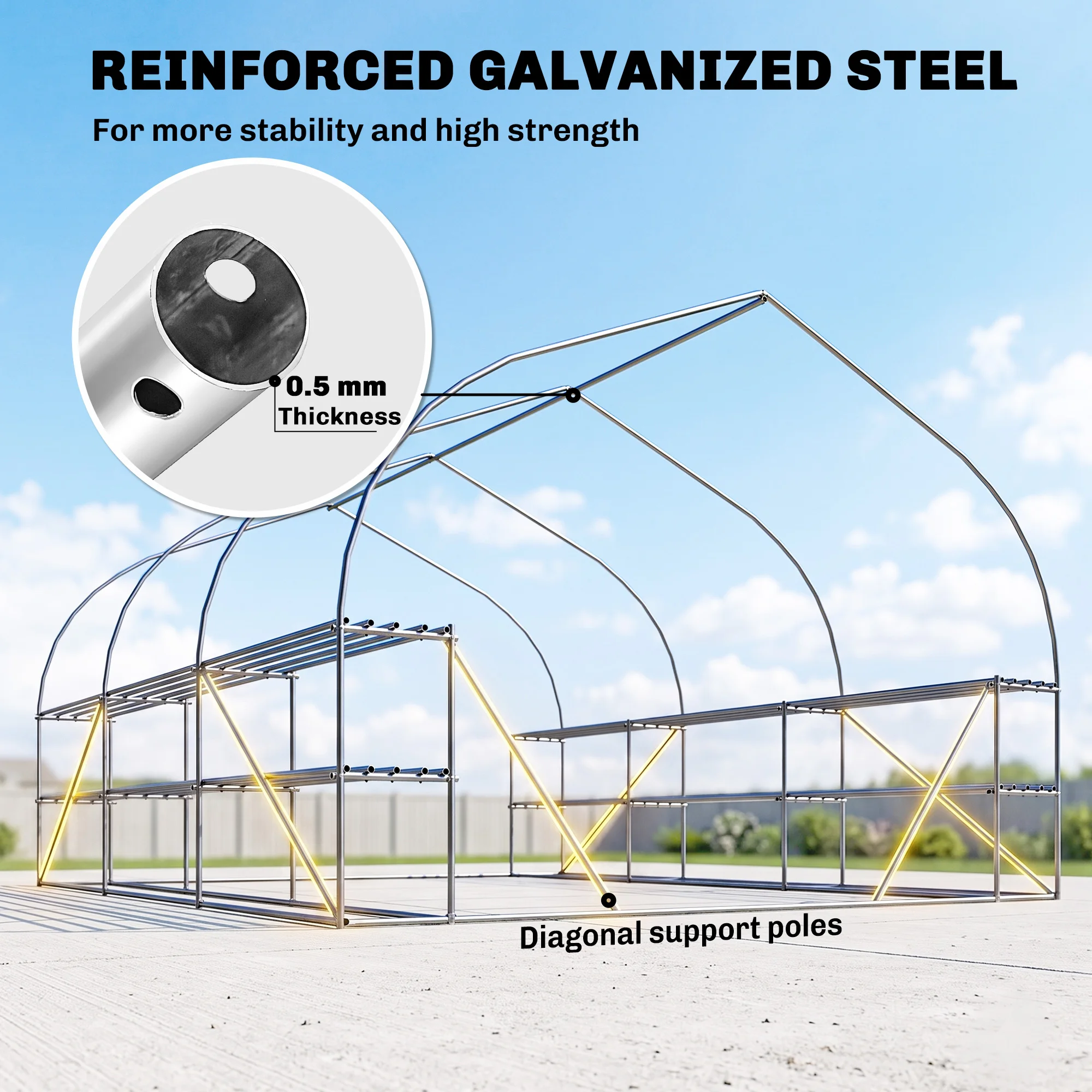 Walk‑in Tunnel Greenhouse White with Storage Shelves Portable Plant Hot House for Outdoor Backyard Garden Plant Growing