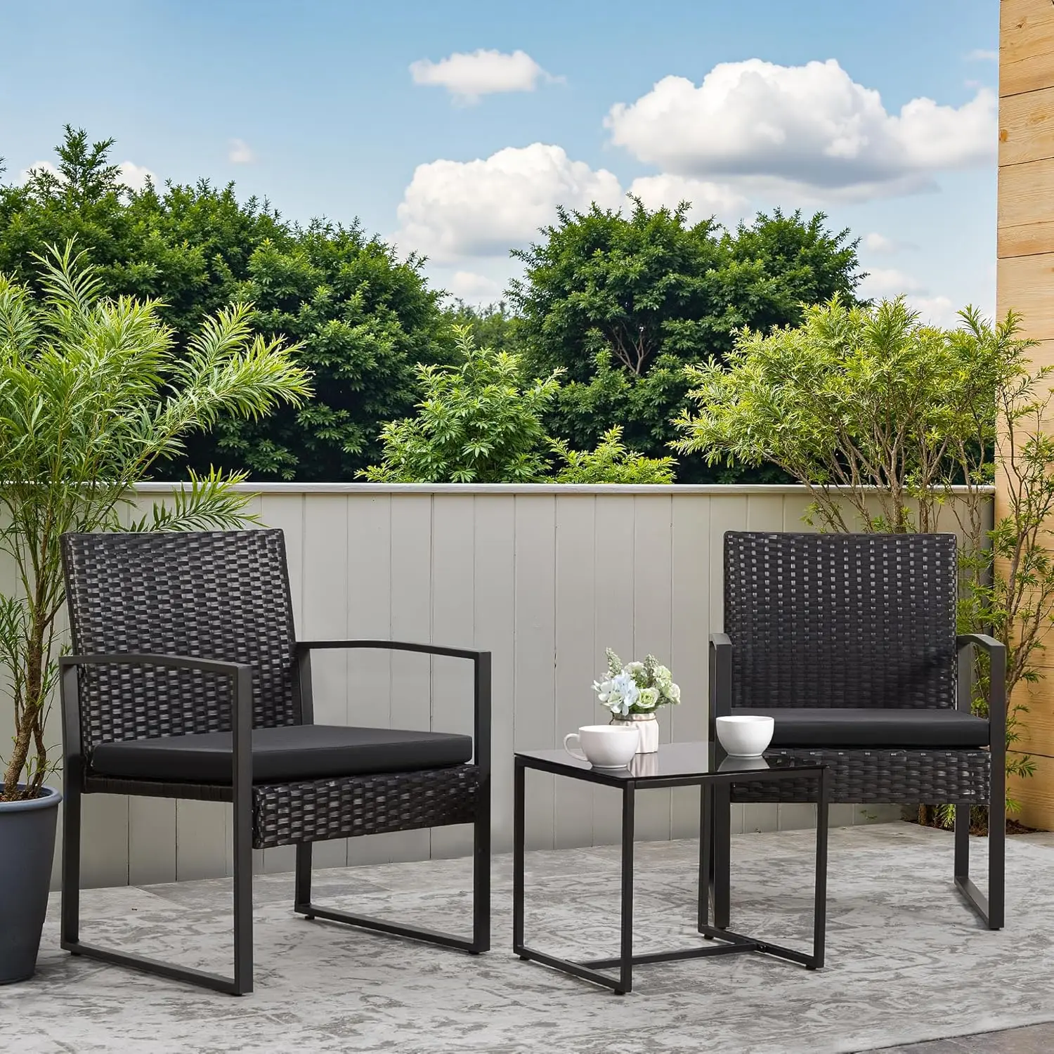 [New Arrival!]3 Piece Wicker Conversation Bistro Sets Outdoor Patio Set Modern Rattan Chair Furniture Sets with Coffee Table for