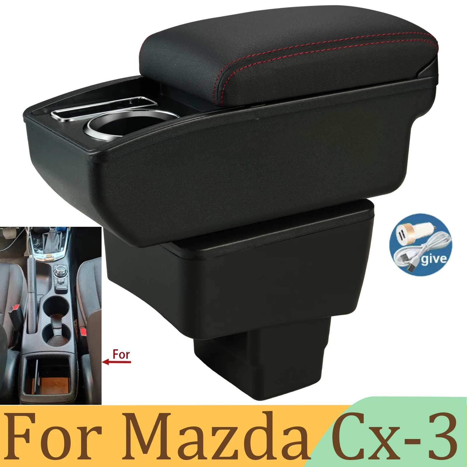 

For Mazda CX-3 Armrest Retrofit For mazda 2 skyactiv version cx3 CX-3 Car Armrest Storage box car accessories Charging USB