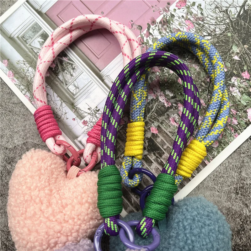 Keychain for Phone Lanyard Plush Wrist Strap Colorful Hearts Keychain Lanyard Bag Decorate Keyring Pendant Premium Key Cord