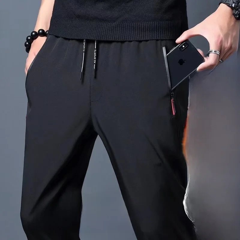 

Men's Casual Straight Leg Pants Autumn Winter Outerwear Loose Fit Busin Trousers Elastic Waist Trendy Large Size