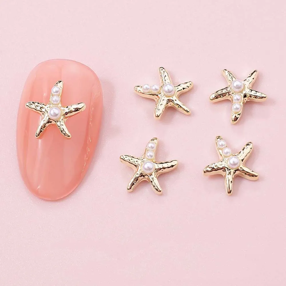 3d metal liga charme para nail art, 10pcs, estrela do mar, mini shell, diy, acessórios kawaii, verão