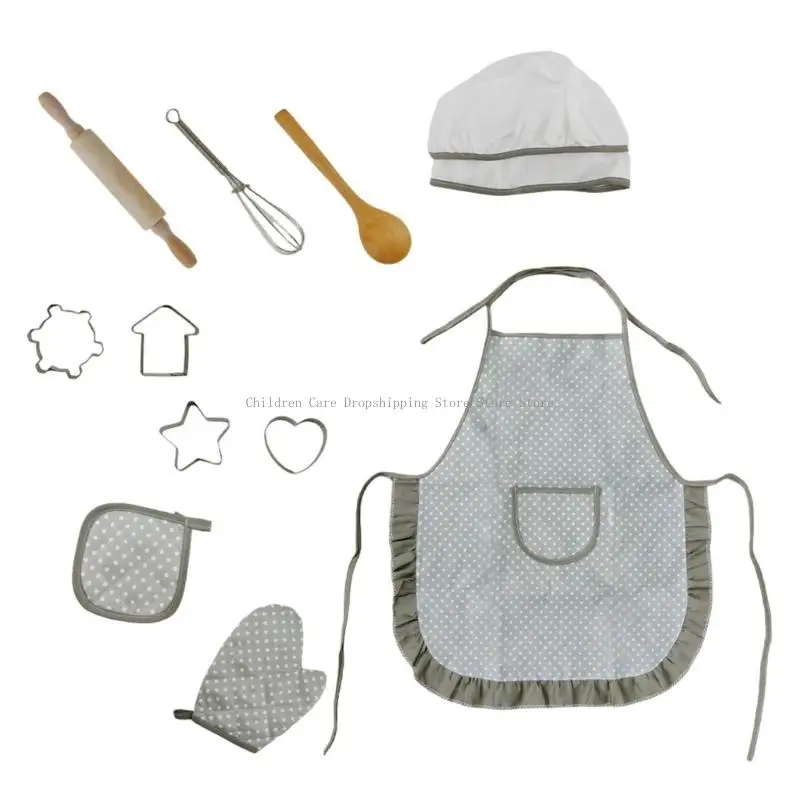 11 قطعة لعبة مطبخ الأطفال مجموعة لعب الأدوار مع المئزر وأداة الخبز آمنة أدوات المطبخ التظاهر للتعليم #5
