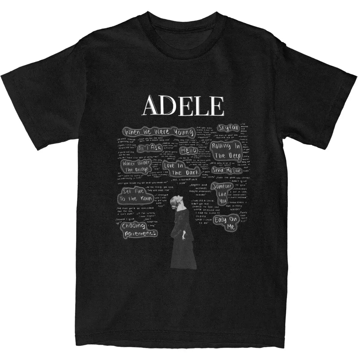 Adele Singer Poster T-Shirt Music Album Harajuku T Shirts Short Sleeve Streetwear Tops Beach Cotton O Neck Oversized Tees