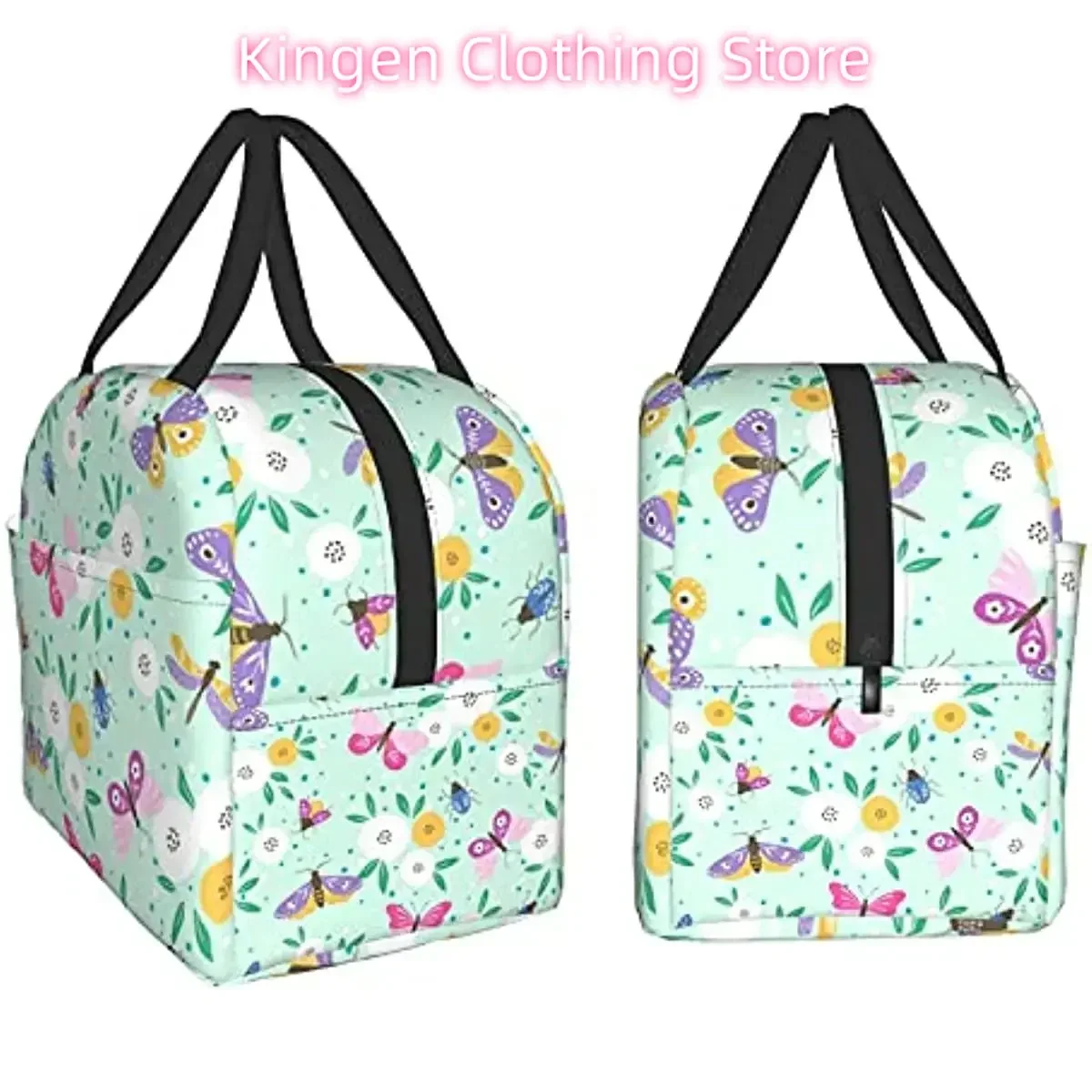 Plant Flower Butterfly Women's Lunch Bag Insulation Portable Lunch Refrigeration Bag Reusable for Picnic Work Travel Outdoor
