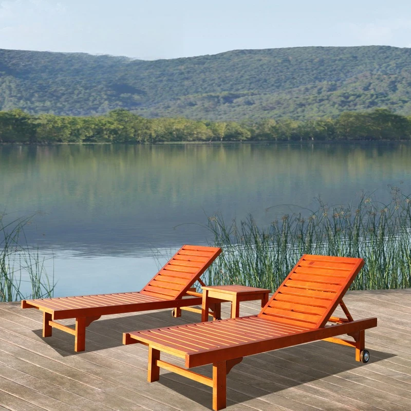 

Outdoor solid wood lounge chair waterproof sunscreen hotel homestay villa beach balcony lounge chair