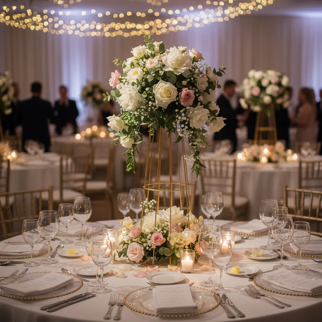 

Elegant Wedding Table Centerpiece, Trumpet Shape Metal Vase for Flower Arrangements, for Home Party Christmas Decor Gift