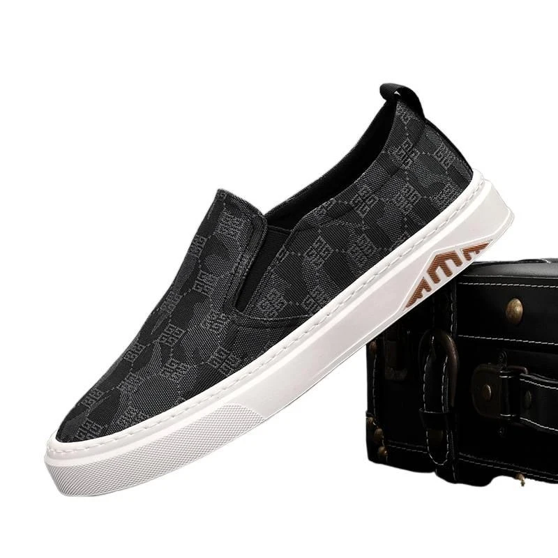 

New Spring Men's Shoes Chinese Style Breathable Plaid Shoes No-Lace Men's Low-Top Casual Canvas Shoes