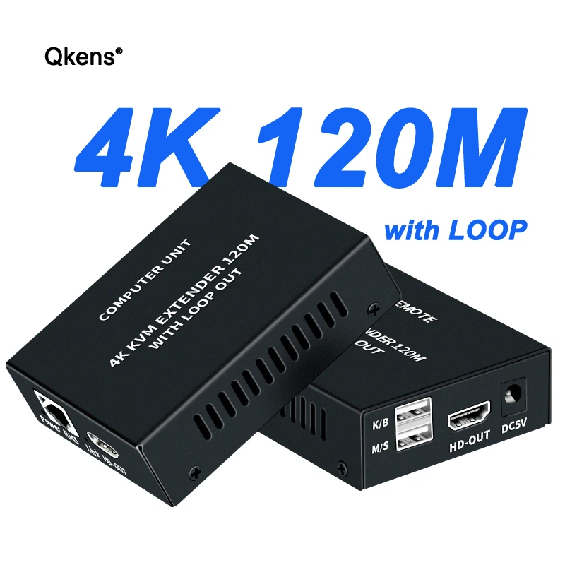 

4K 120M HDMI KVM-удлинитель с функцией Loop-выхода через кабель Ethernet RJ45 Cat6, HDMI-передатчик и приемник видео для мыши и клавиатуры