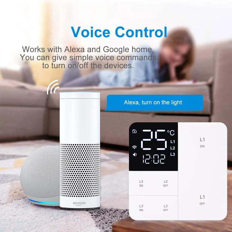 Inteligentny włącznik światła ścienny STLF Tuya Smart Home Wifi, 1/2/3-kanałowy, obsługa sterowania głosowego/aplikacją/dotykowego, z wyświetlaczem temperatury.