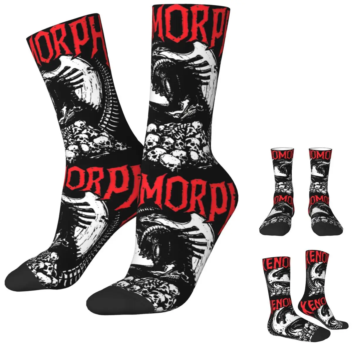 Autumn Winter Colorful Men's Women's Alien Death Metal Xenomorph Socks Non-slip Basketball Socks