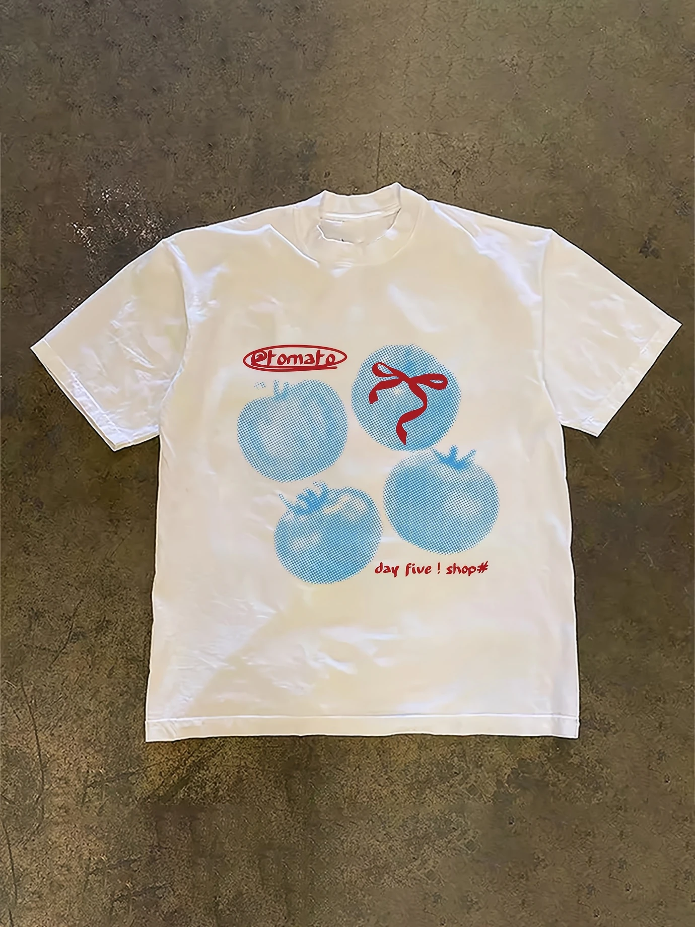Walking Directional Blue Plaid Apple Print Loose Top Summer Short-Sleeved Men'S and Women'S T-Shirt