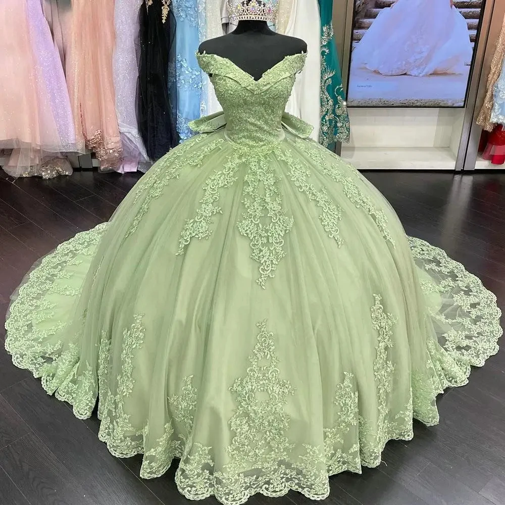 Customized Quinceanera Dress Back Appliques Lace Ball Gown Off The Shoulder Corset Sweet 15 Vestidos De Quinceañera