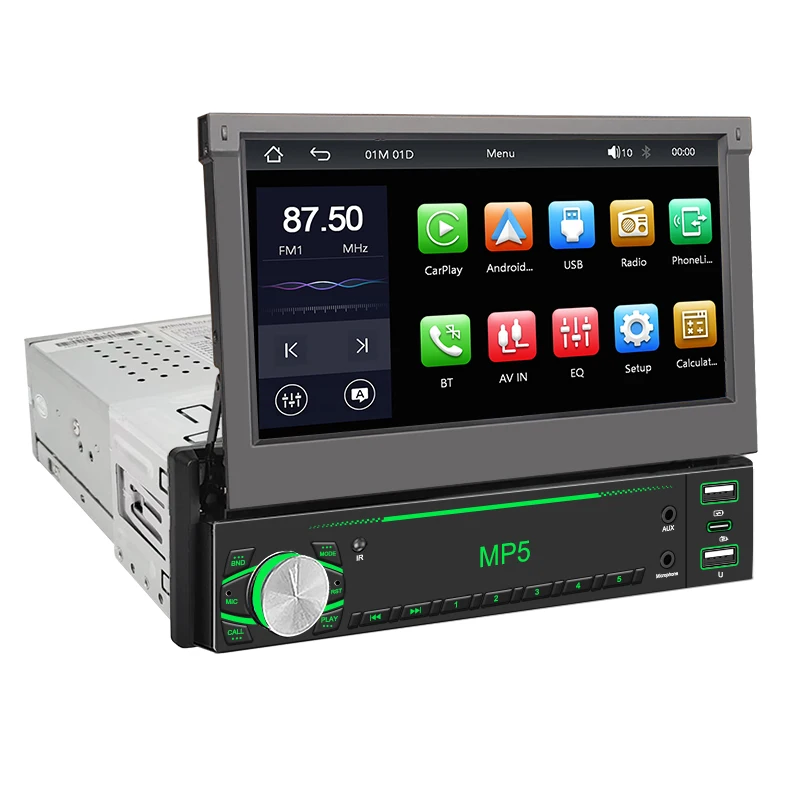 

2025 горячая распродажа 1 Din Автомобильный MP5 Видеоплеер Автоматический Телескопический Автомобильный Стерео Один Din Audio Mirror Link Цветной Свет MP5 Плеер