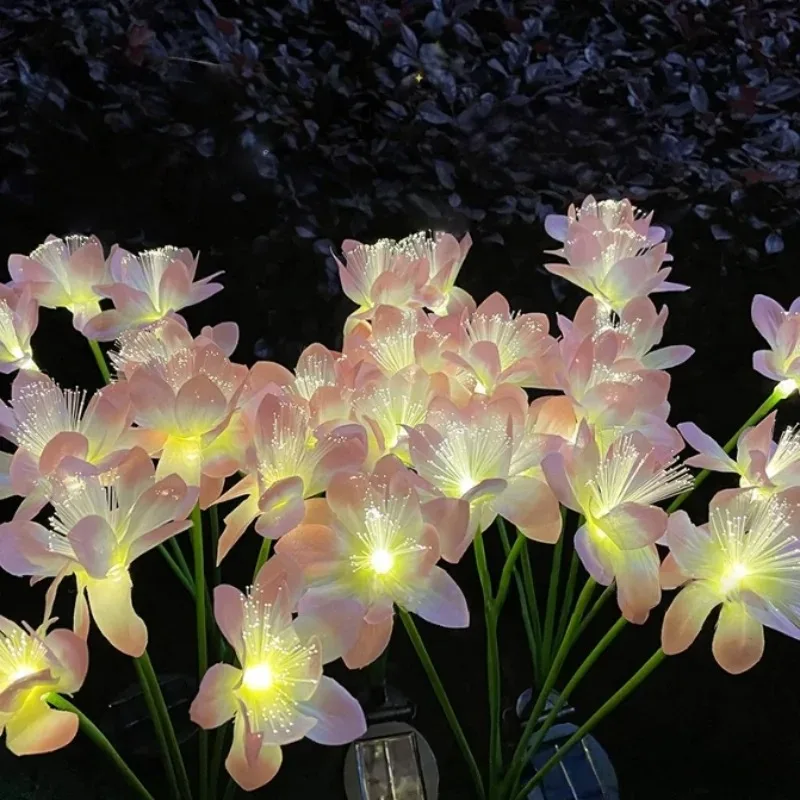 Simulated Flower Solar Ground Plug Lamp Camellia Flower Lamp Outdoor Atmosphere Waterproof Garden Lawn LED Fiber Optic Flower