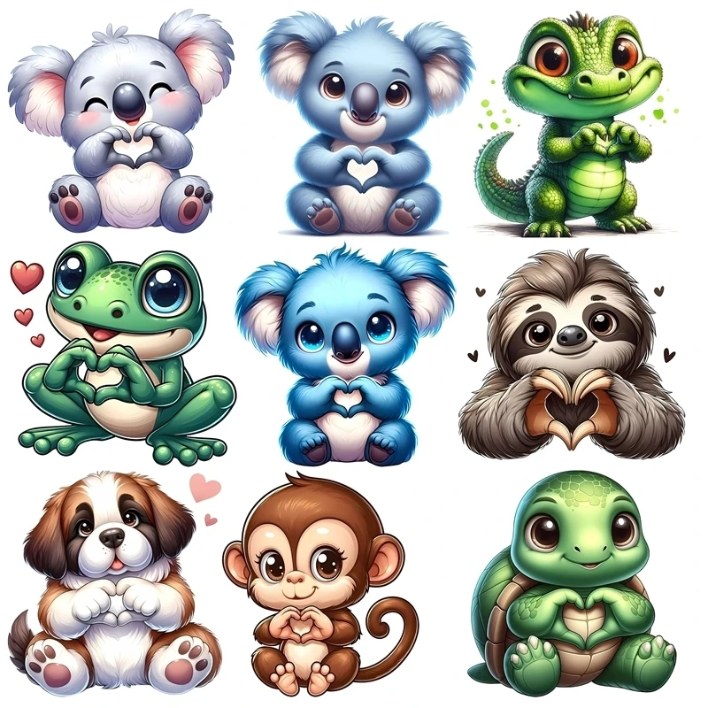 15cm Kid Heart Love Animal Cat Iron On Heat Transfer Sticker For Clothes Pinted Vinyl Thermal Appliques Washable T-Shirt Decal