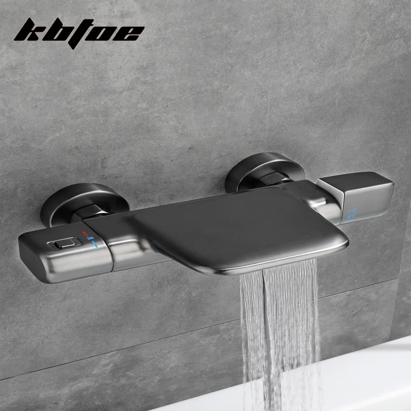 Imagem -02 - Gun Gray Termostática Banheira Torneira do Chuveiro Misturador Cachoeira do Banheiro Conjunto de Latão Handshower Válvula de Mistura de Água Pressurizada