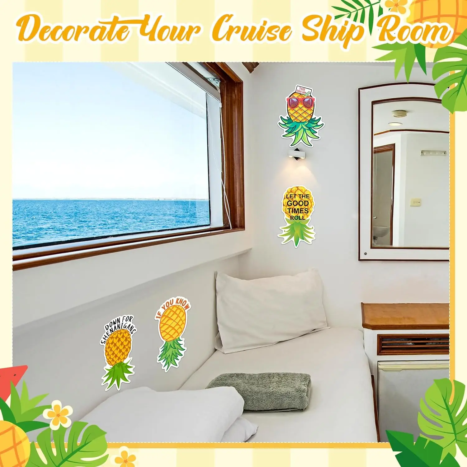 4 Pcs Upside Down Pineapple Magnet for Cruise Door Funny Pineapple Cruise Ship Door Magnets for Stateroom Car Bumper Truck Refri